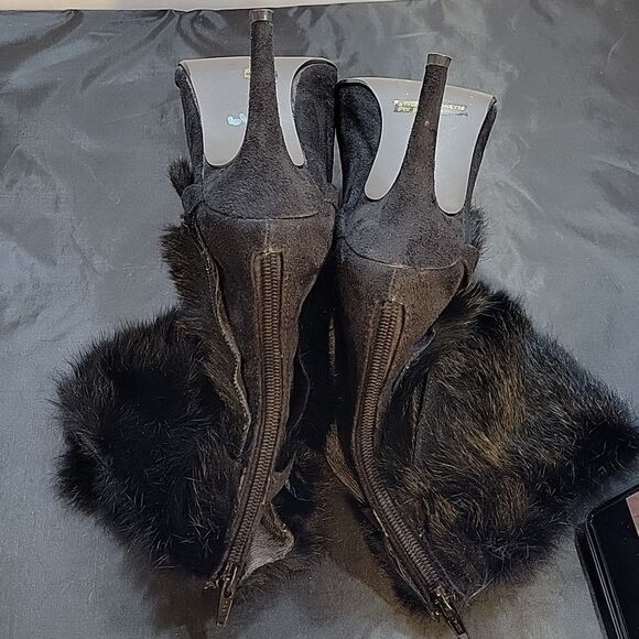 WILD DIVA BLACK FUR TRIM MID-CALF POINTED TOE BACK ZIPPER CLOSURE BOOT S2 - Picture 14 of 14